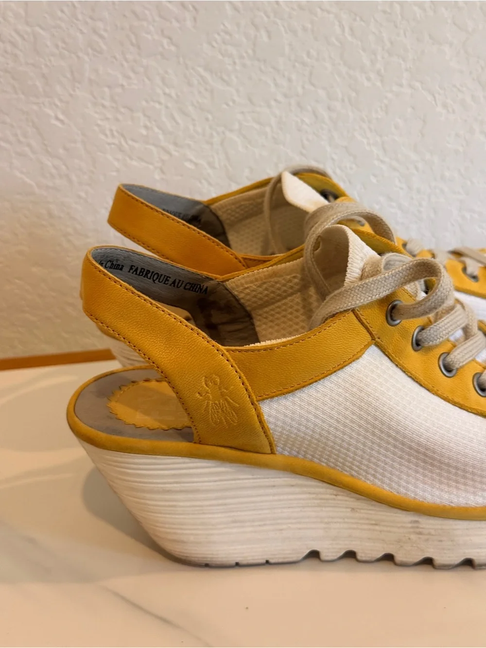 Fly London Yellow and White Platform Slingback Sneakers